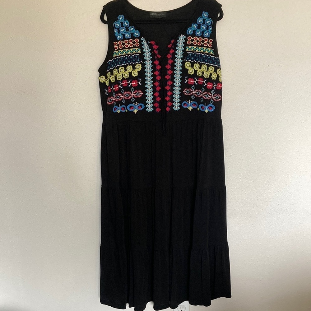 Design History Black Maxi Dress with Bright Embroidered Yoke